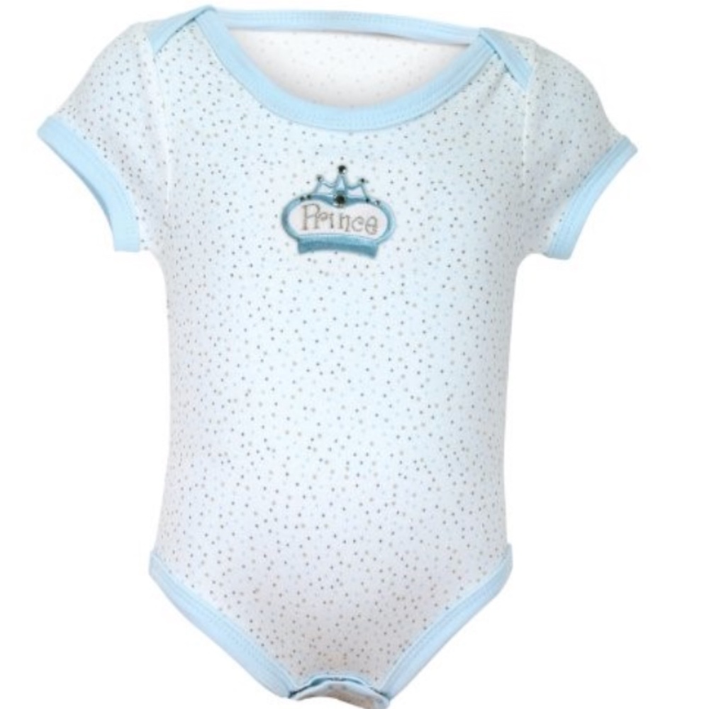 STEPHAN BABY: Infant Blue / Gray Dots PRINCE Bodysuit Snap Suit 0-6M